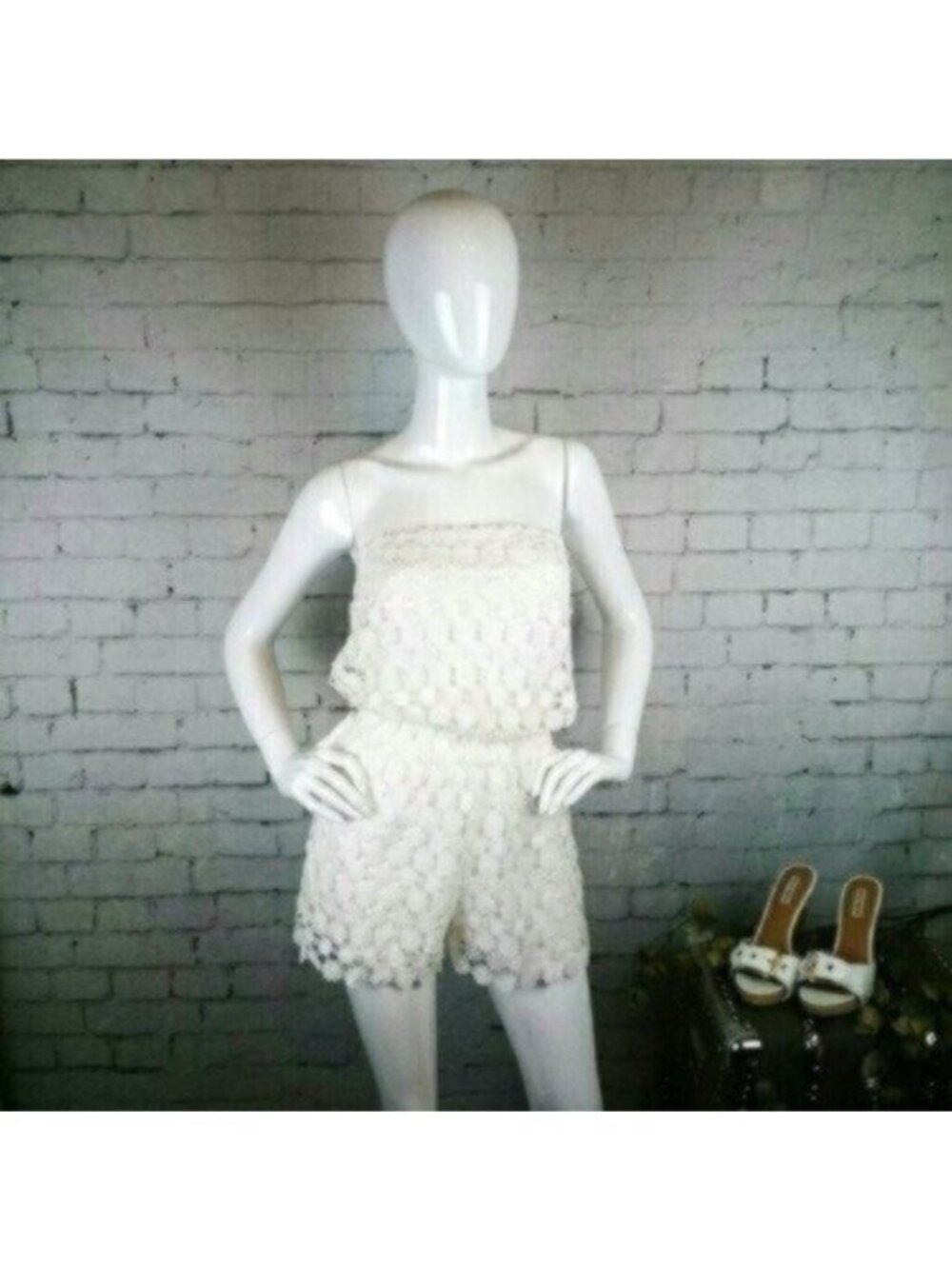 Ack Boho Festival Lace Strapless Cover-up Romper White Sizes Small And Medium